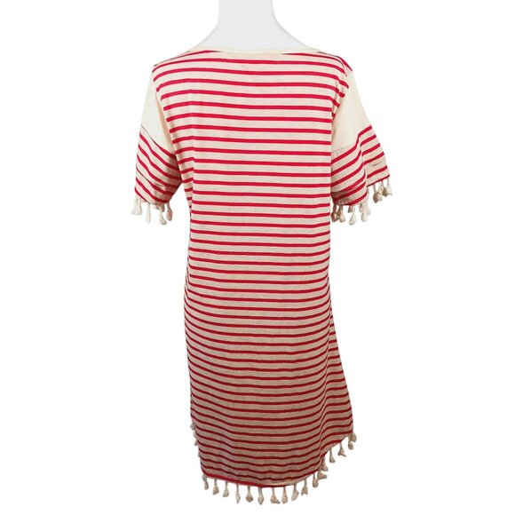 Umgee, Dress, Size Large, Red and Tan Stripes, with Ruffle and Tassel Accents - Picture 3 of 15